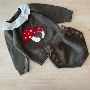 Knitted 2 Piece Set Sweater Crewneck Bloomers Shorts